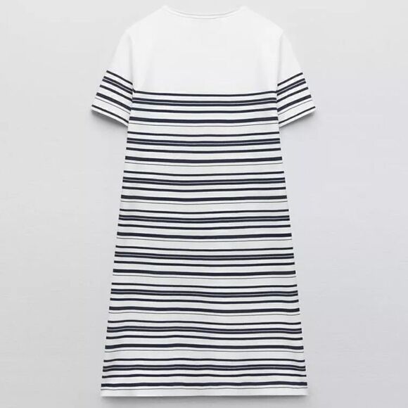 NWT ZARA WOMEN'S STRIPED KNIT MINI DRESS WHITE /NAVY SIZE M 3859/035 - Picture 1 of 9
